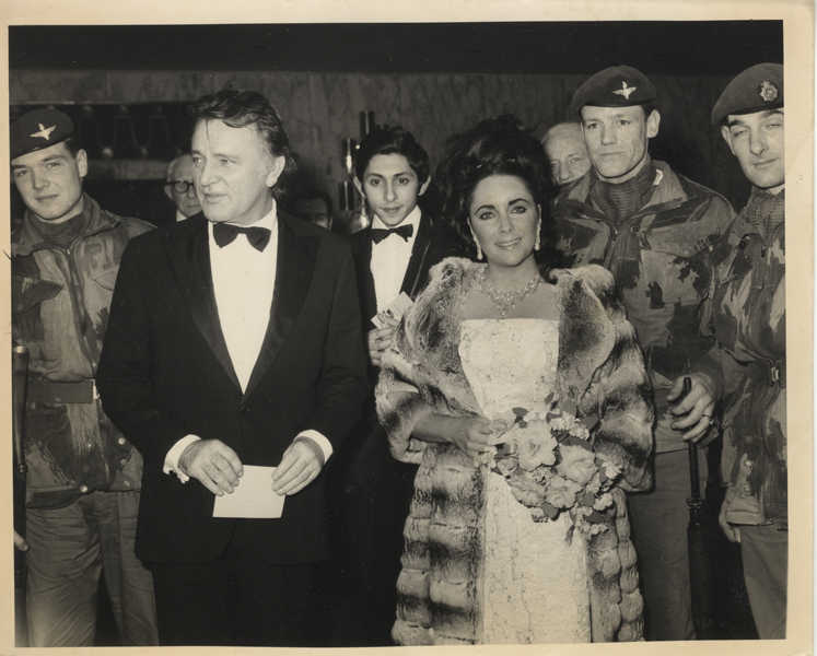 Elizabeth Taylor Richard Burton 1969 Original Double Weight Silver Gelatin Photo At Where Eagles Dare Movie Premier with Snipe Stamped